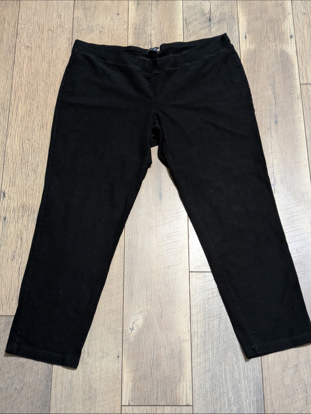 Eileen Fisher Pants L Black Viscose Knit Pull On Ankle Crop Minimalist Career